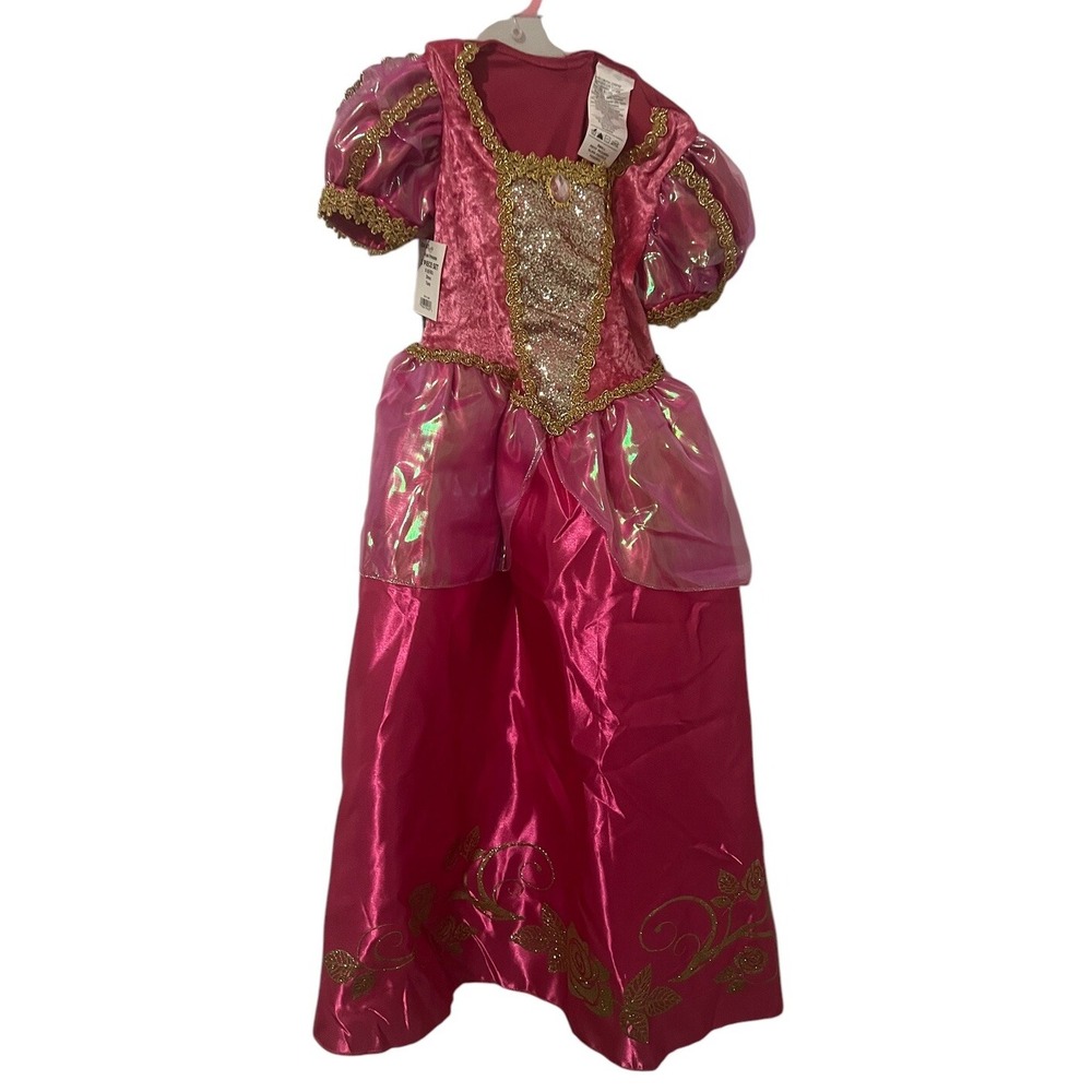 Pink Princess Costume Dress Tiara Gold Sparkled Size 6 6X Pretend Play Cosplay